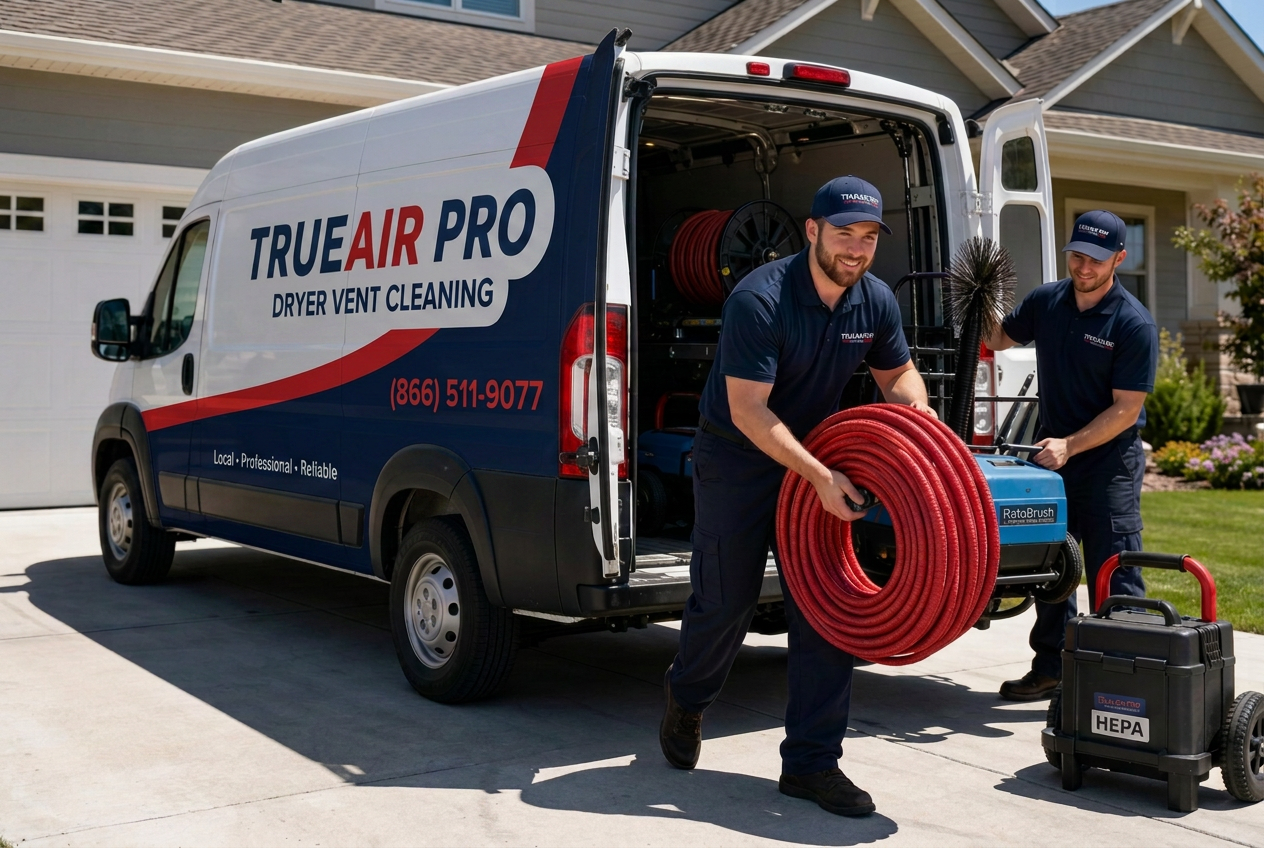 TRUEAIR PRO team and branded service van outside a residential home